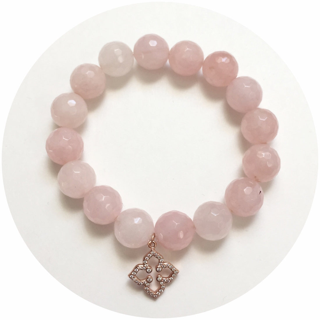 Rose Quartz with Pavé Rose Gold Clover - Oriana Lamarca LLC