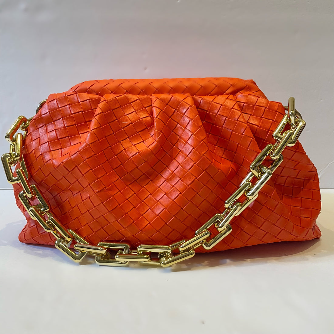 Felicia Weave Orange Leather Pouch Handbag
