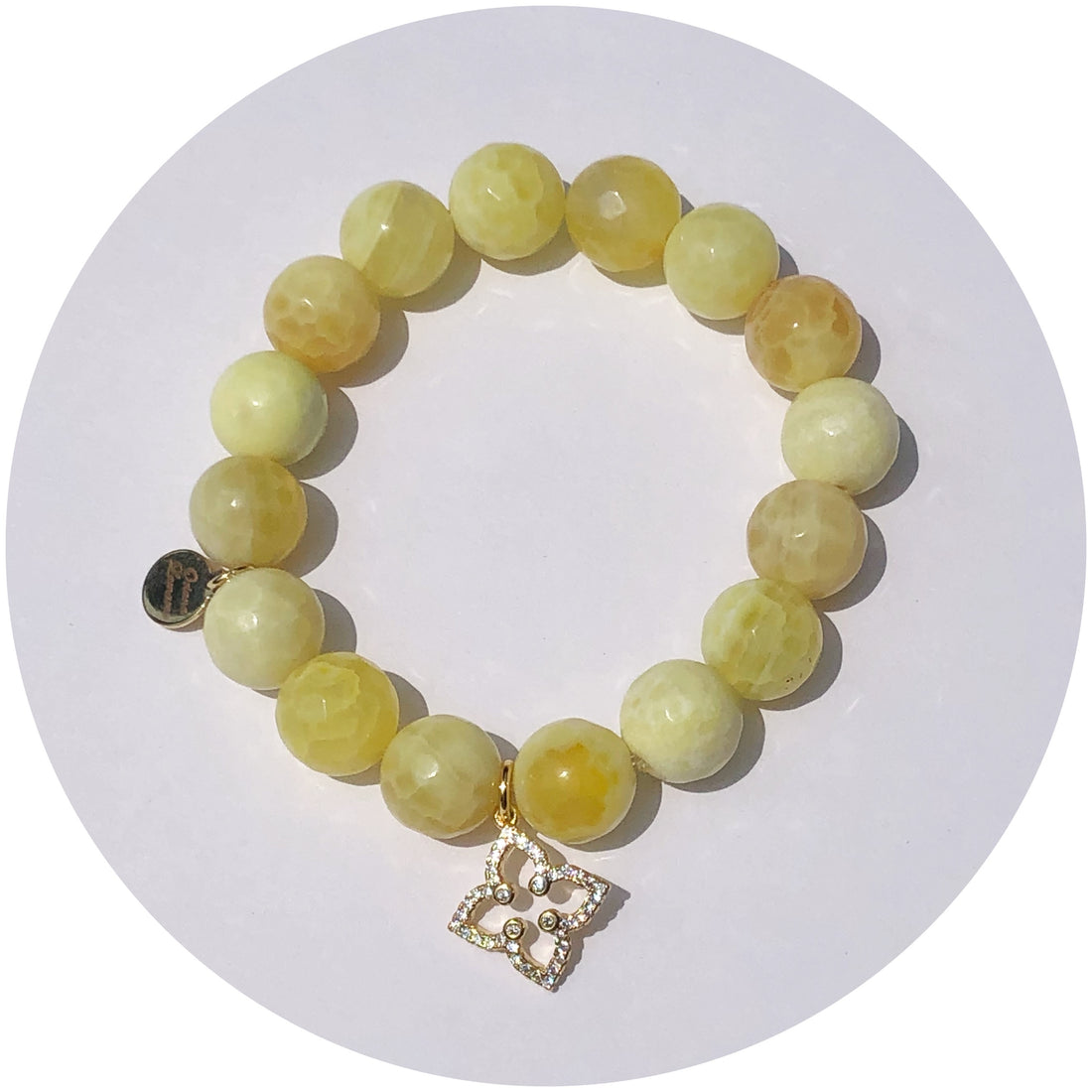 Yellow Agate with Pavé Gold Clover Pendant - Oriana Lamarca LLC
