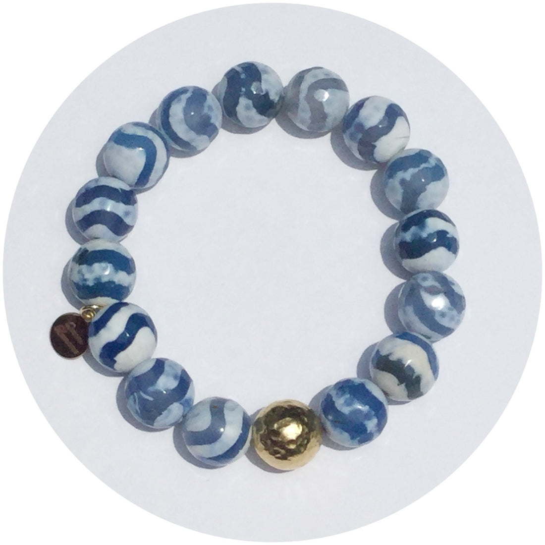 Tibetan Blue Wave Agate with Gold Hammered Accent - Oriana Lamarca LLC