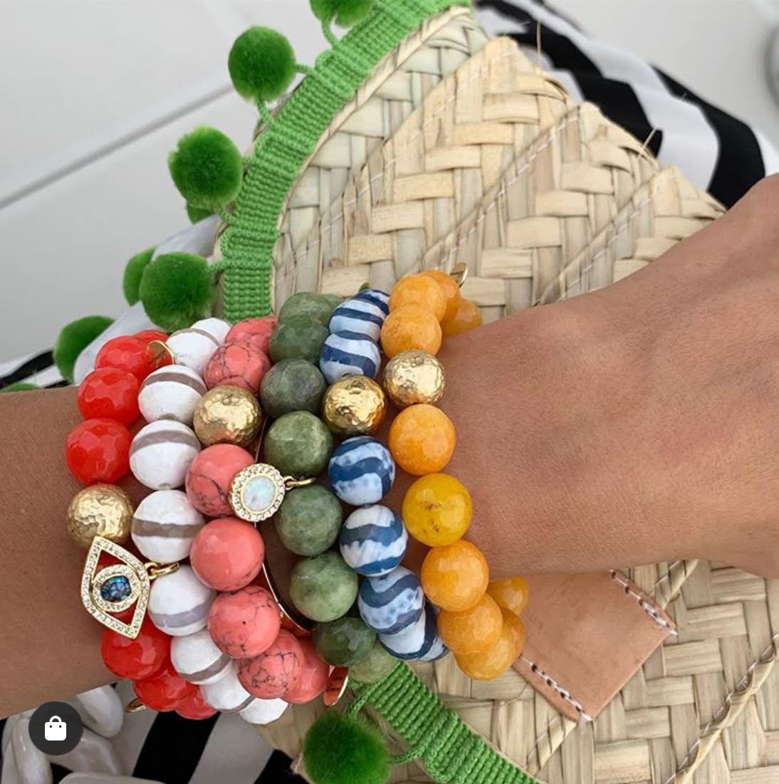 Tibetan Blue Wave Agate with Gold Hammered Accent - Oriana Lamarca LLC