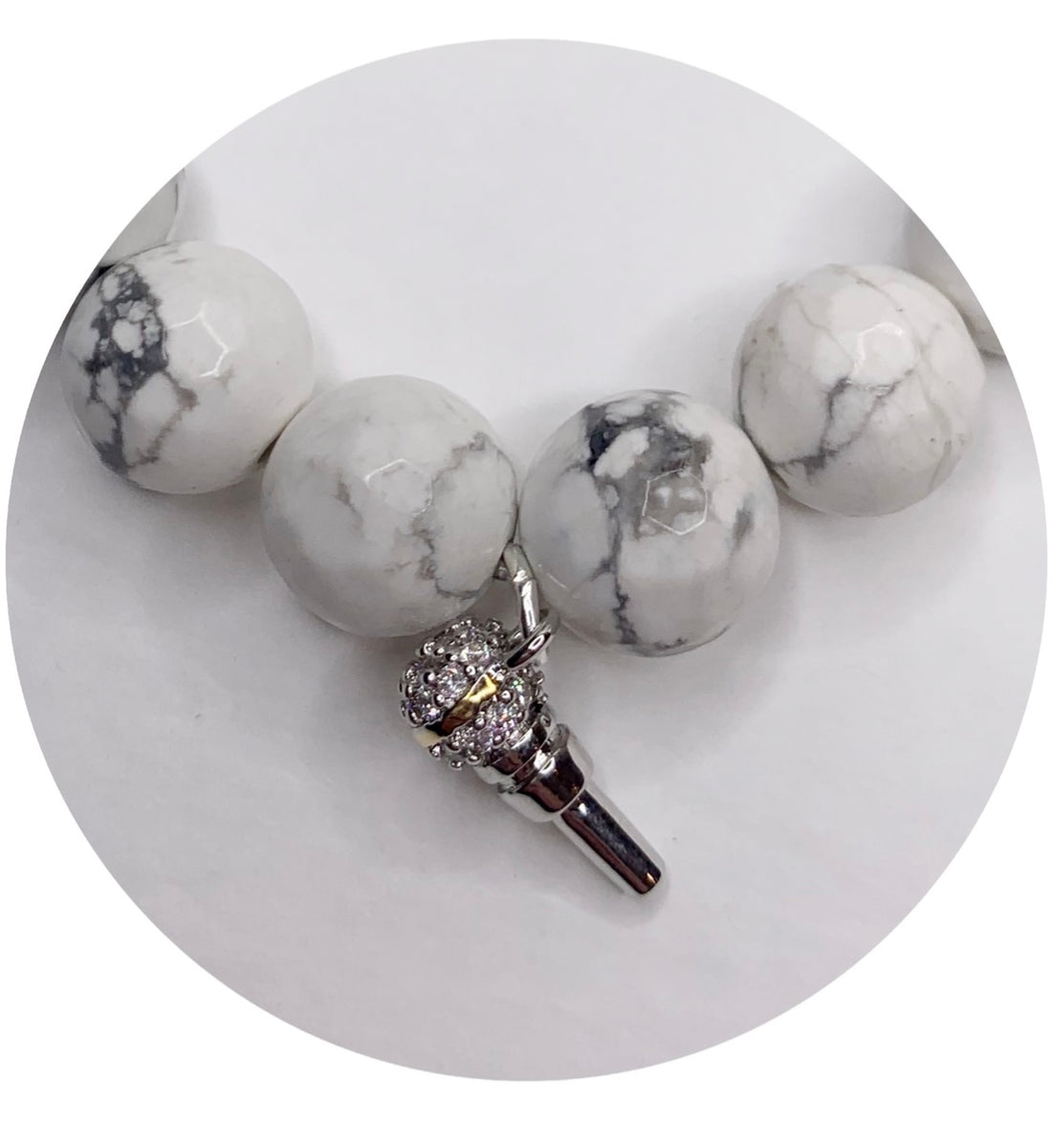 White Howlite with Pavé Microphone Pendant
