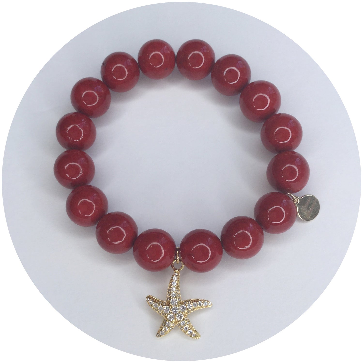 Red Riverstone with Gold Starfish Pendant - Oriana Lamarca LLC