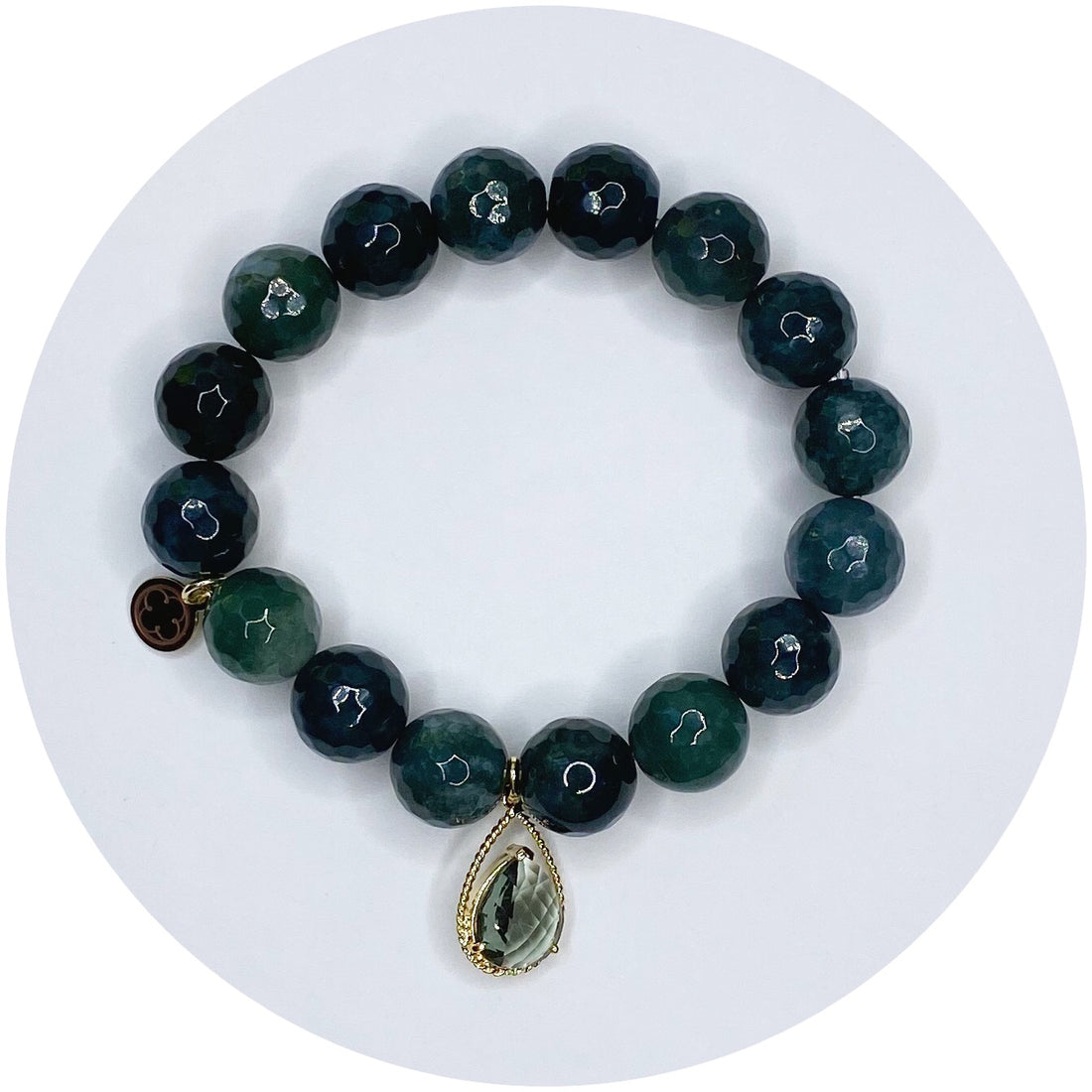 Moss Green Jade with Faceted Grey Glass Teardrop