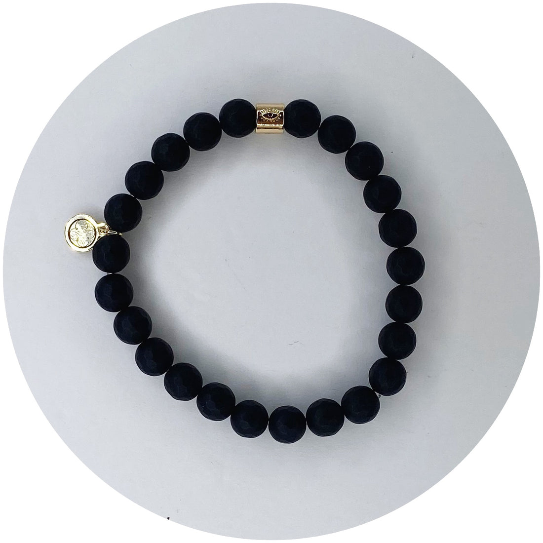 Mens Matte Black Onyx with Evil Eye Accent