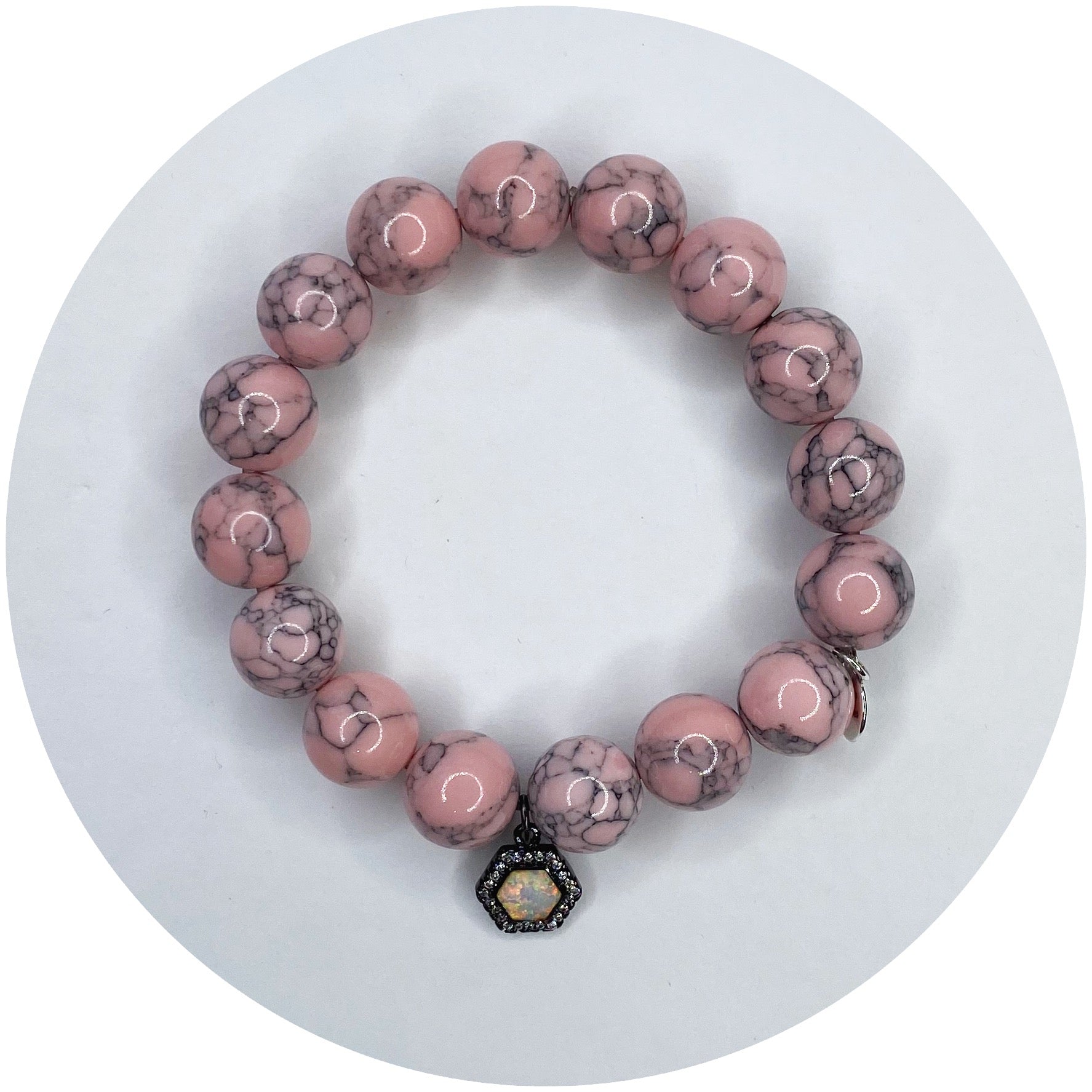Light Pink Howlite with Pavé Opal Hex Pendant