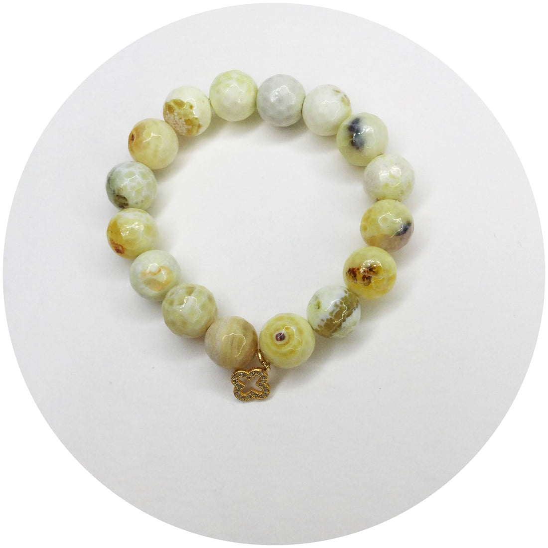 Yellow agate with Pavè Gold Clover