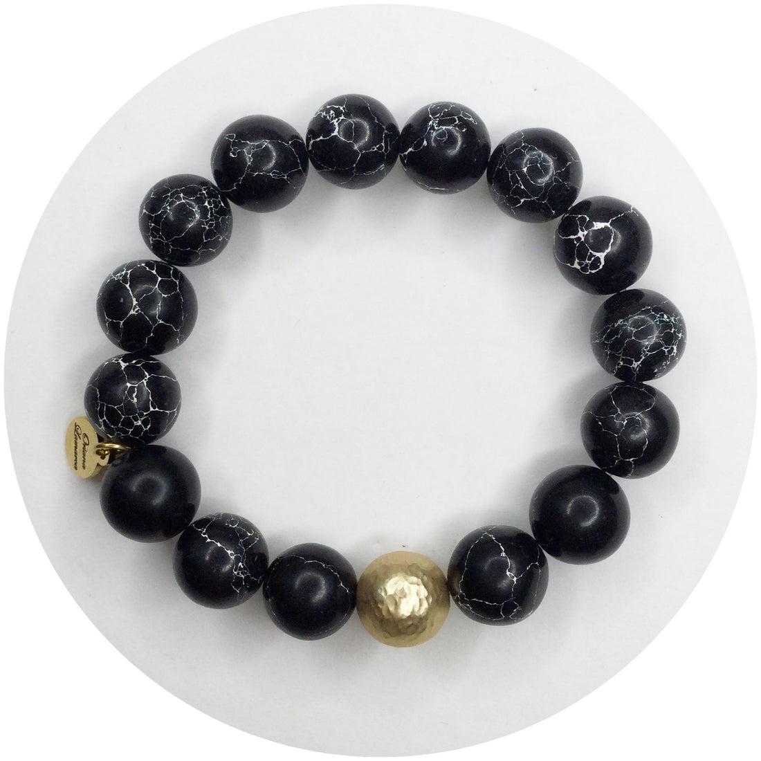Black Howlite with Hammered Gold Accent