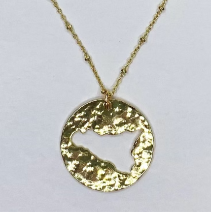 Sicily Outline Small Hammered Gold Necklace