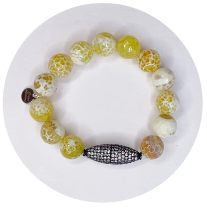 Yellow Agate with Pavé Gunmetal Dome