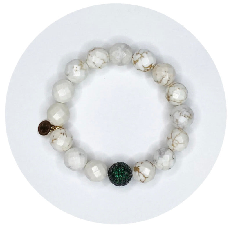 White Magnesite with Pavé Emerald Accent