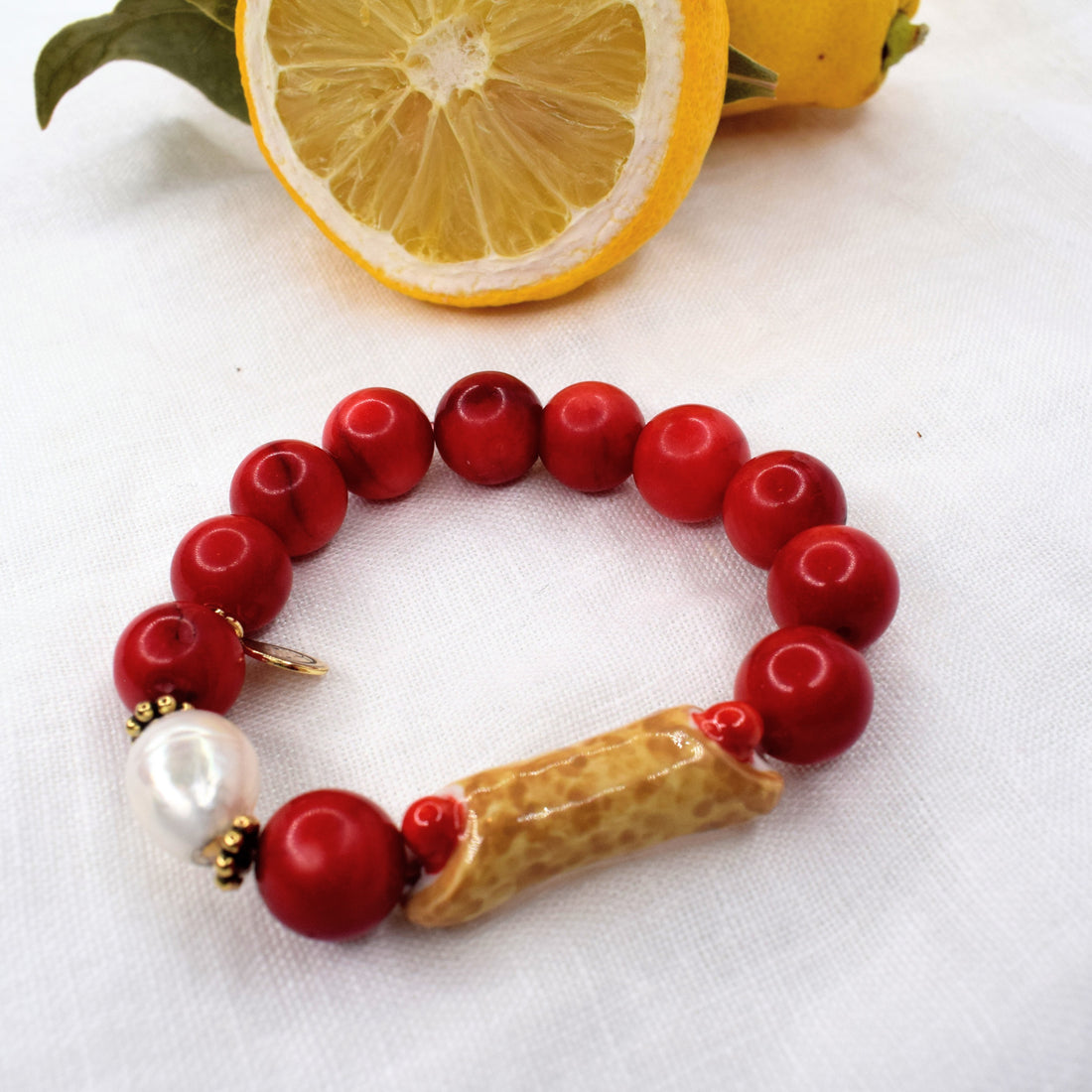 Red Coral with Hanpainted Cannoli - Oriana Lamarca LLC