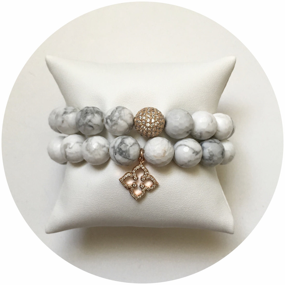 White Howlite with Pavé Rose Gold Clover - Oriana Lamarca LLC