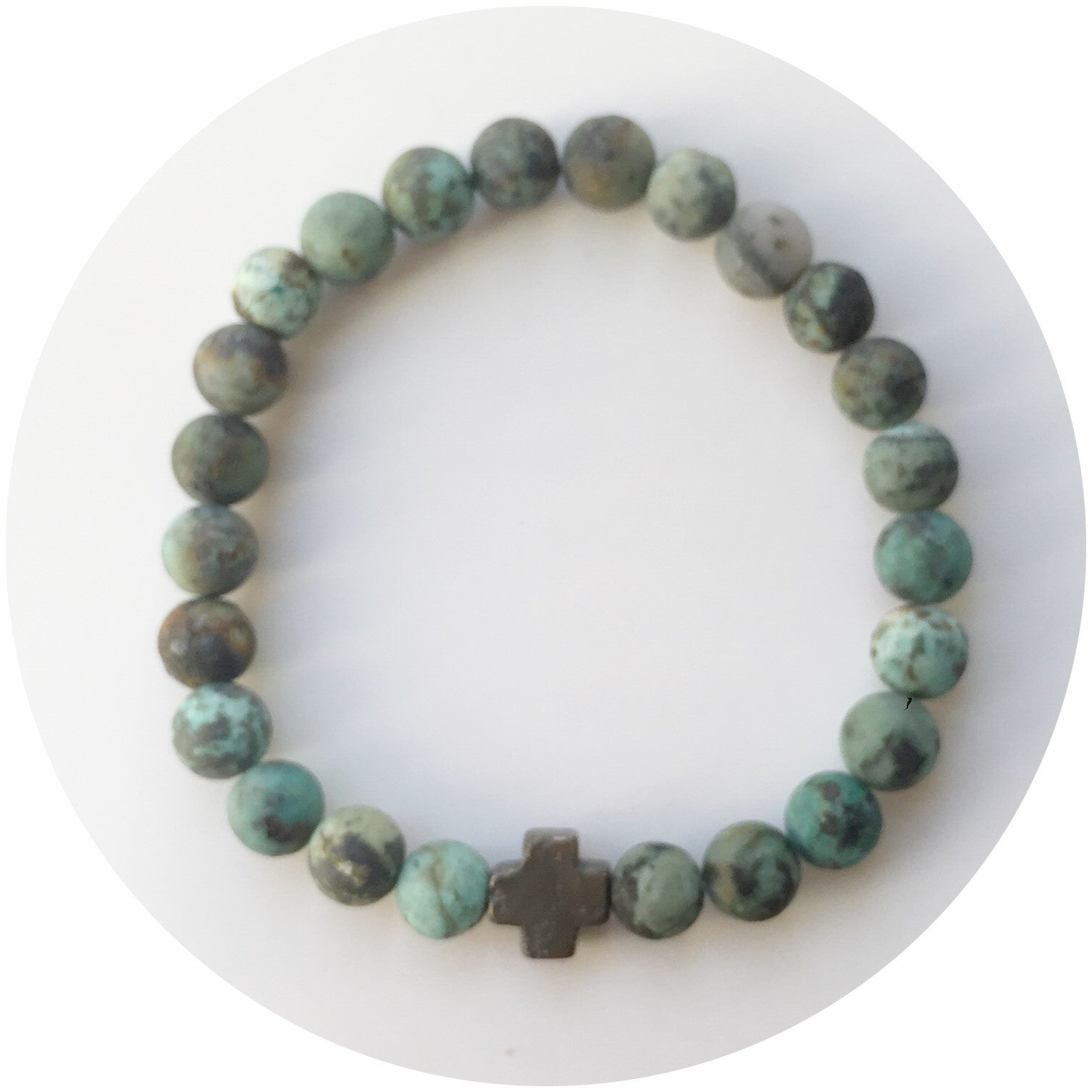 Mens Matte African Turquoise with Pyrite Cross - Oriana Lamarca LLC