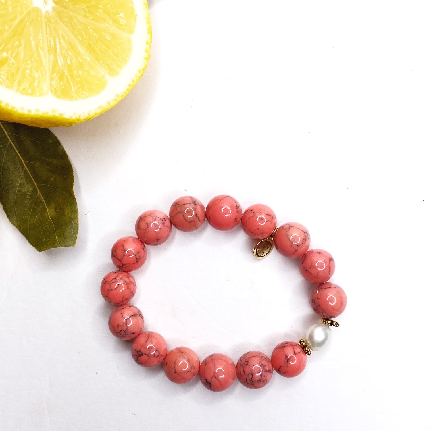 Coral Pink Howlite with Freshwater Pearl