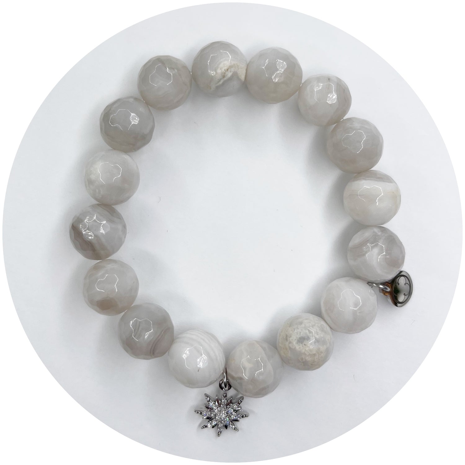 Milky Cloud Agate with Silver Pavé Mini Snowflake