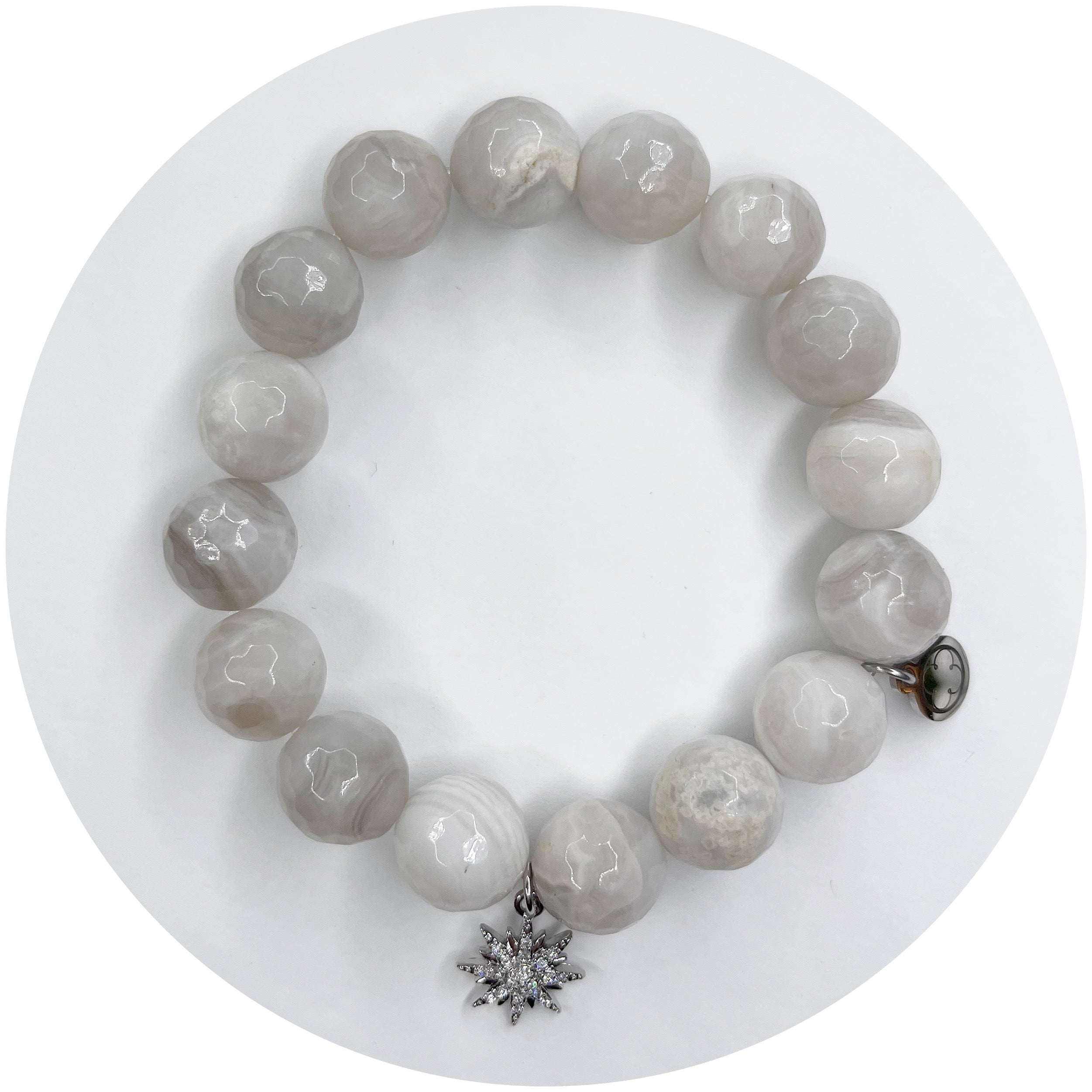 Milky Cloud Agate with Silver Pavé Mini Snowflake