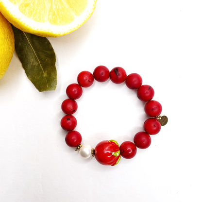 Red Howlite with Handpainted Ceramic Tomato