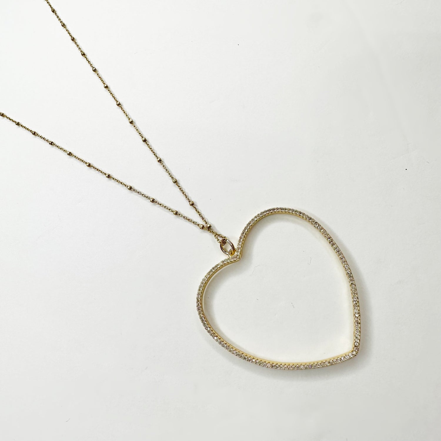 Gold Pavé Heart Outline Necklace