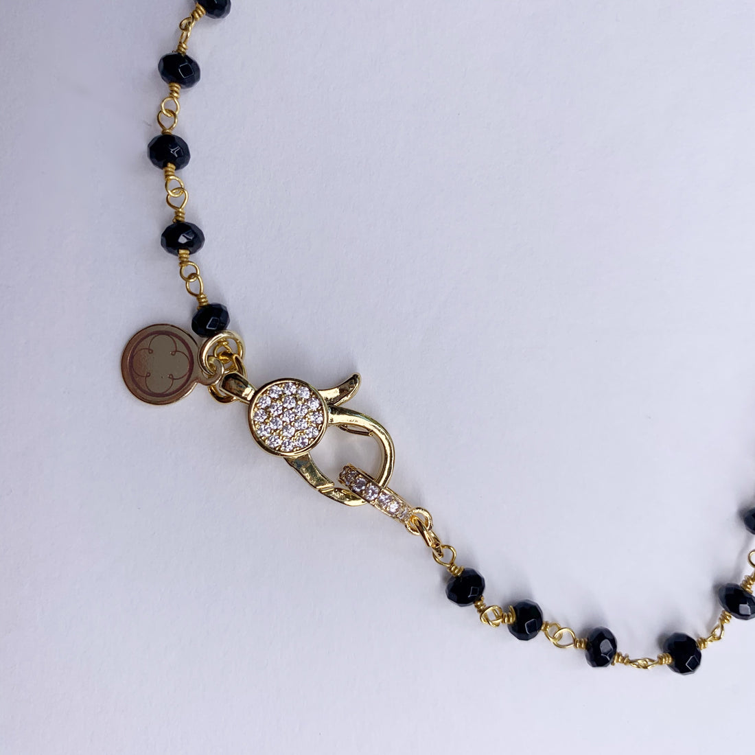 Black Onyx Beaded Rosary Necklace