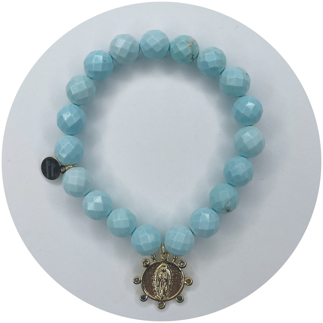 Light Turquoise Magnesite with Rainbow Pavé Blessed Mother Medallion