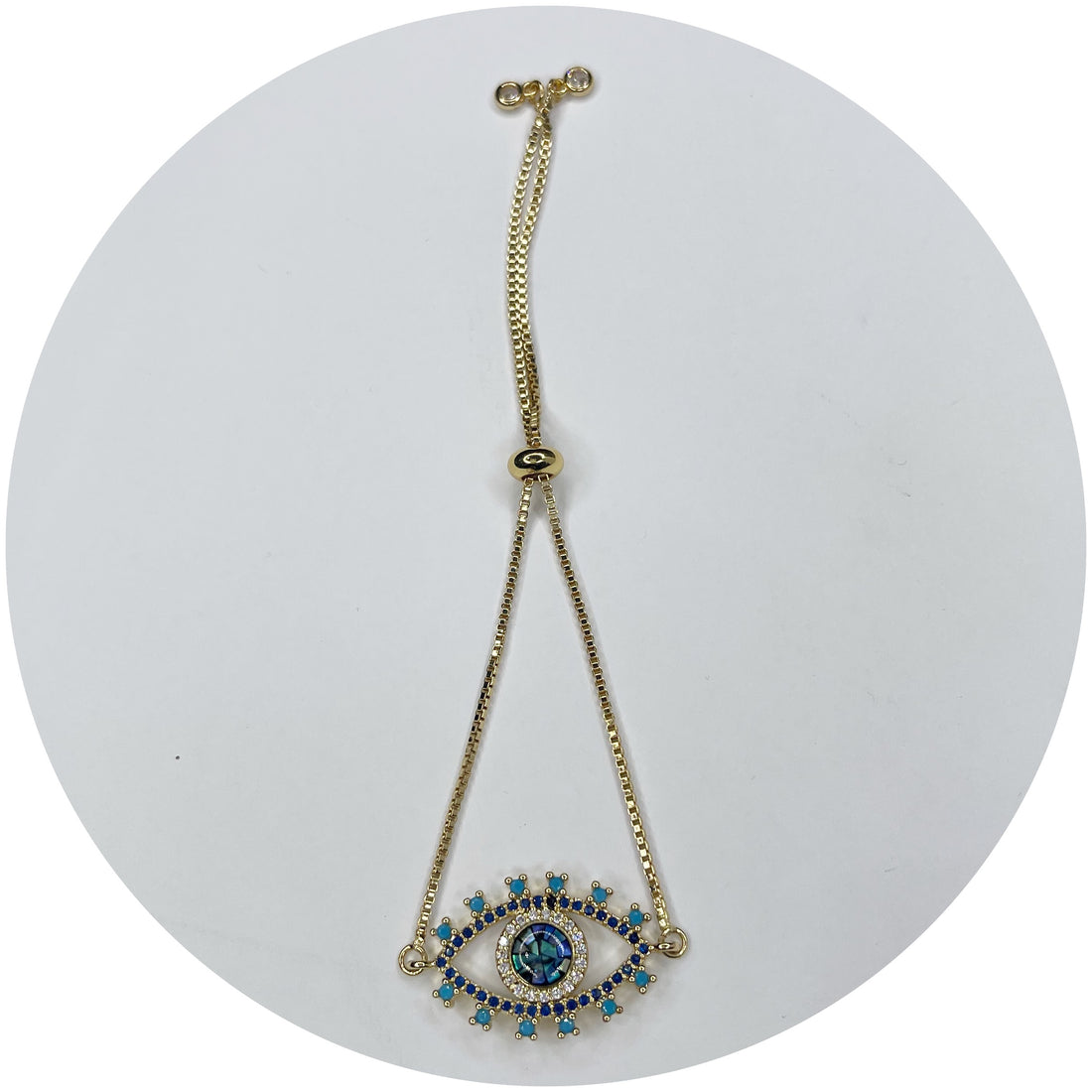 Gold Blue Pavé Evil Eye with Adjustable Chain