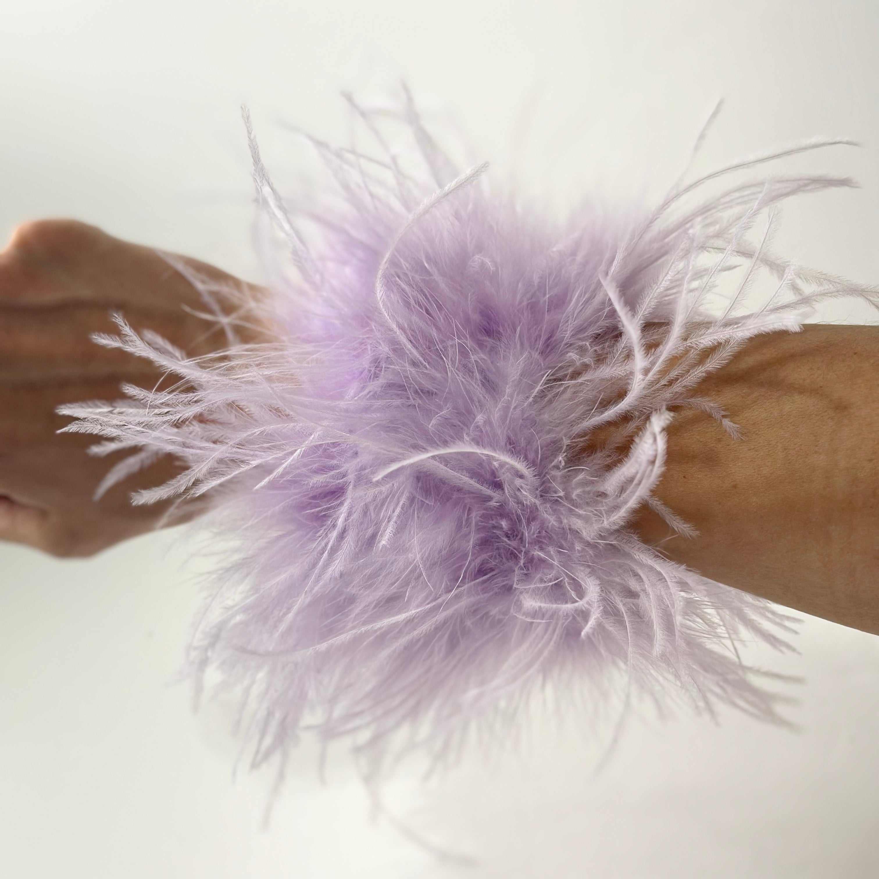 Lavender Natural Ostrich Feather Cuffs
