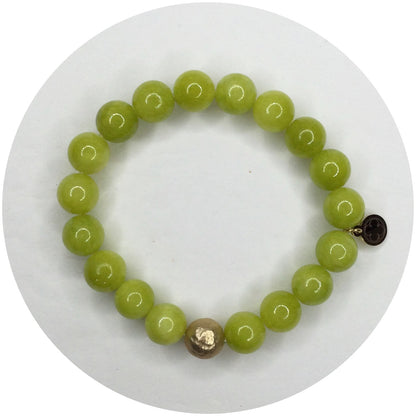 Lime Green Jade with Hammered Gold Accent
