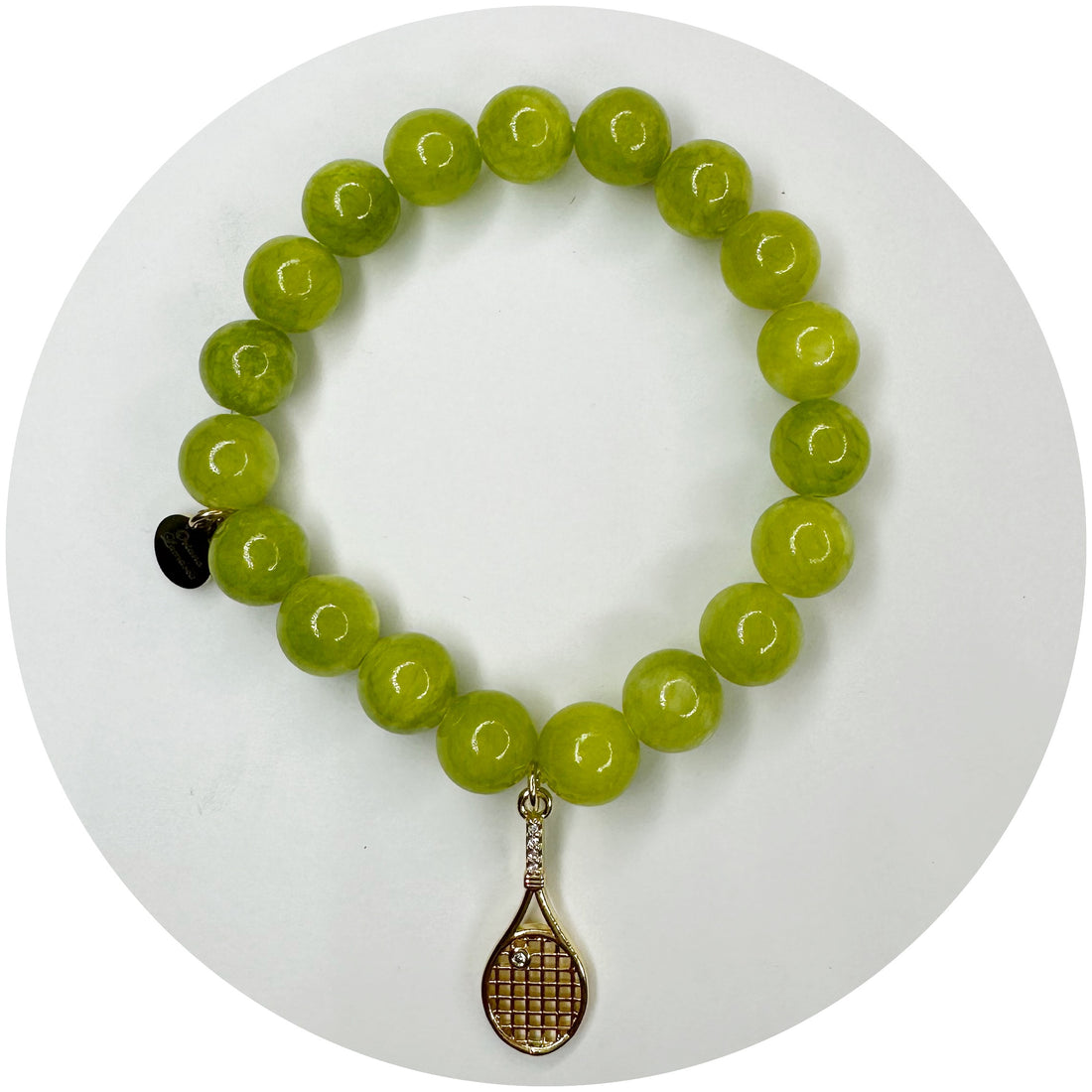 Lime Green Jade with Gold Pavé Tennis Racket