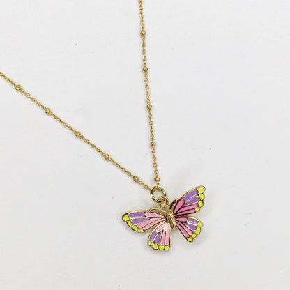 Camellia Lavender Enamel Butterfly Necklace