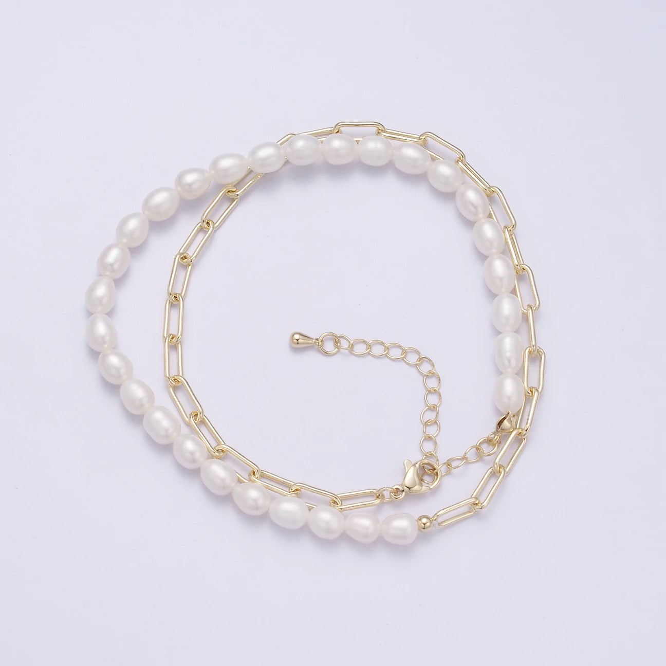 Freshwater Pearl + Paperclip Chain Necklace