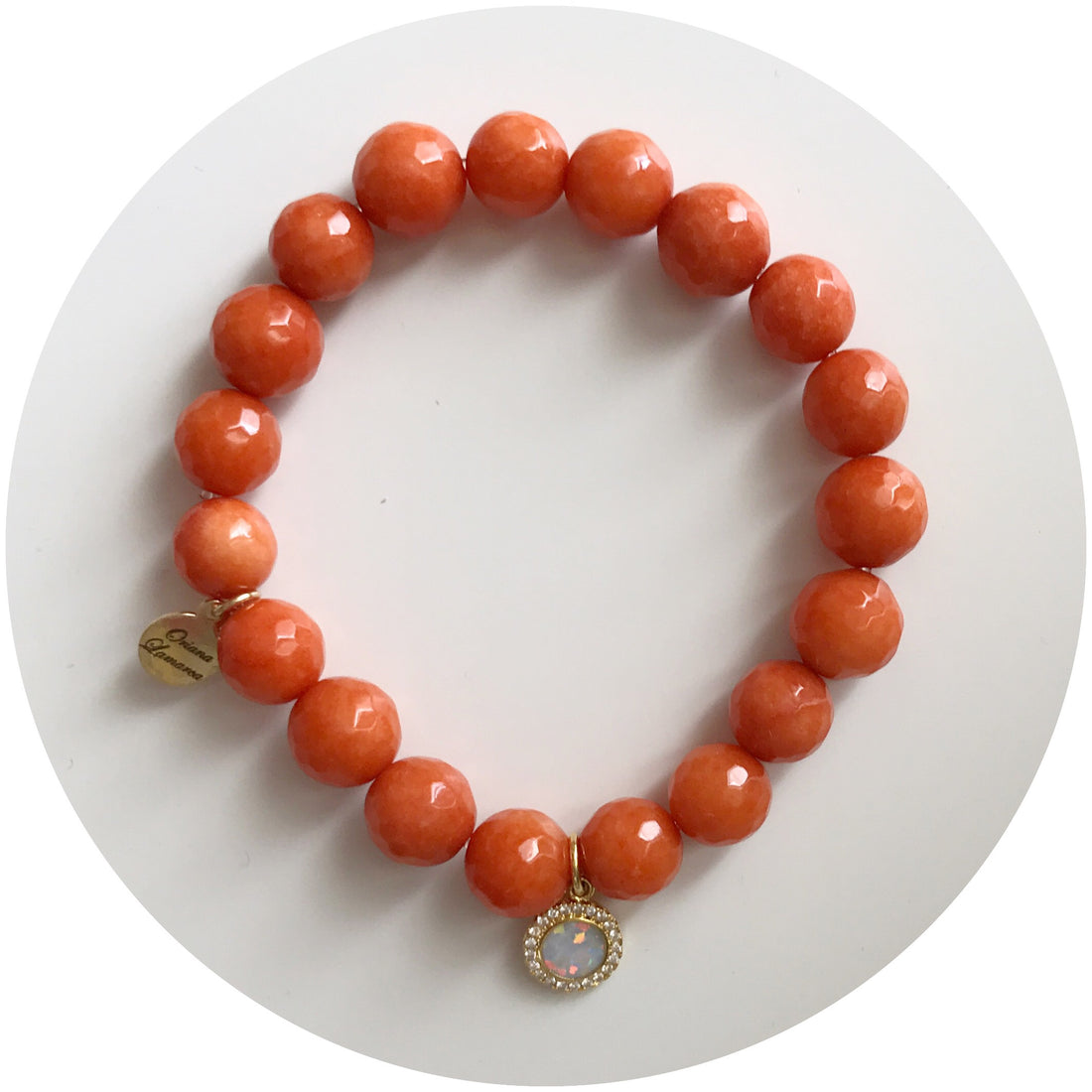 Orange Jade with Pavé Opal Round Pendant - Oriana Lamarca LLC