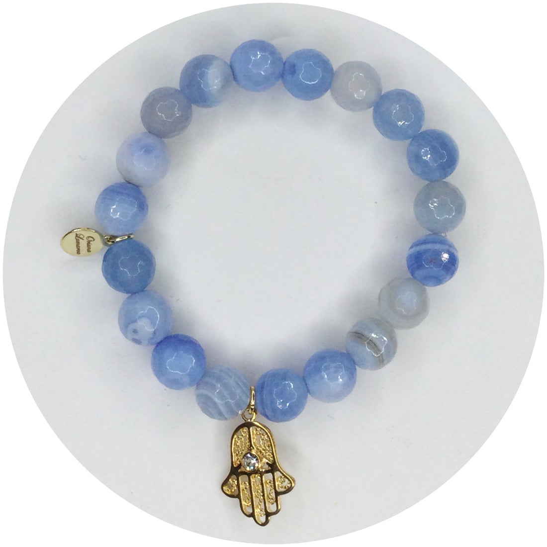 Serenity Blue Agate with Pavé Hamsa Pendant