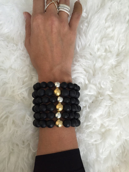 Matte Black Onyx with Hammered Gold Accent - Oriana Lamarca LLC