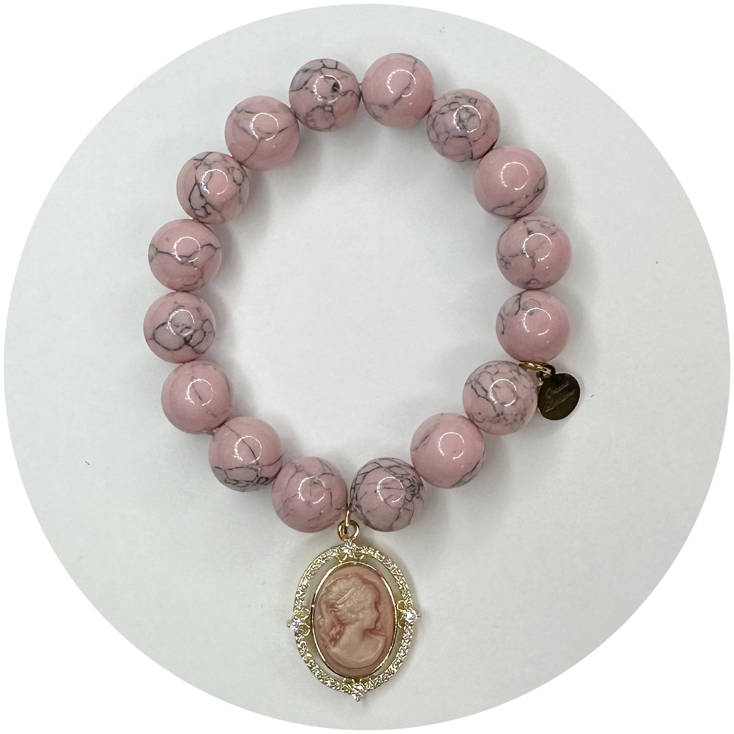 Light Pink Howlite with Pavé Pink Cameo Pendant