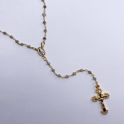Mystic Labradorite Beaded Rosary Necklace