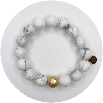 White Howlite with Hammered Gold Accent