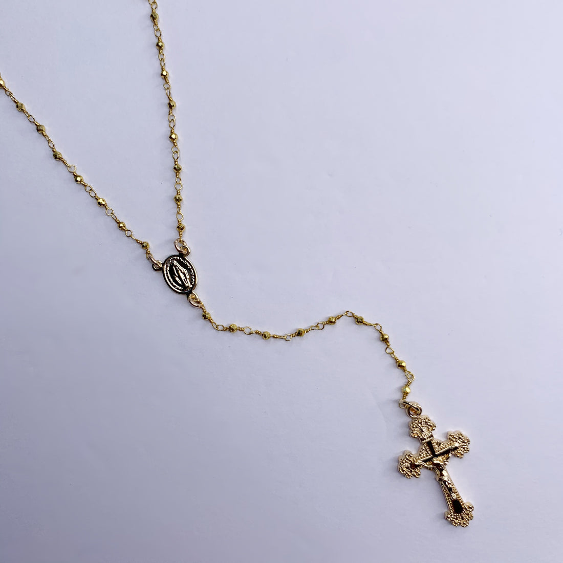 Gold Pyrite Beaded Rosary Necklace