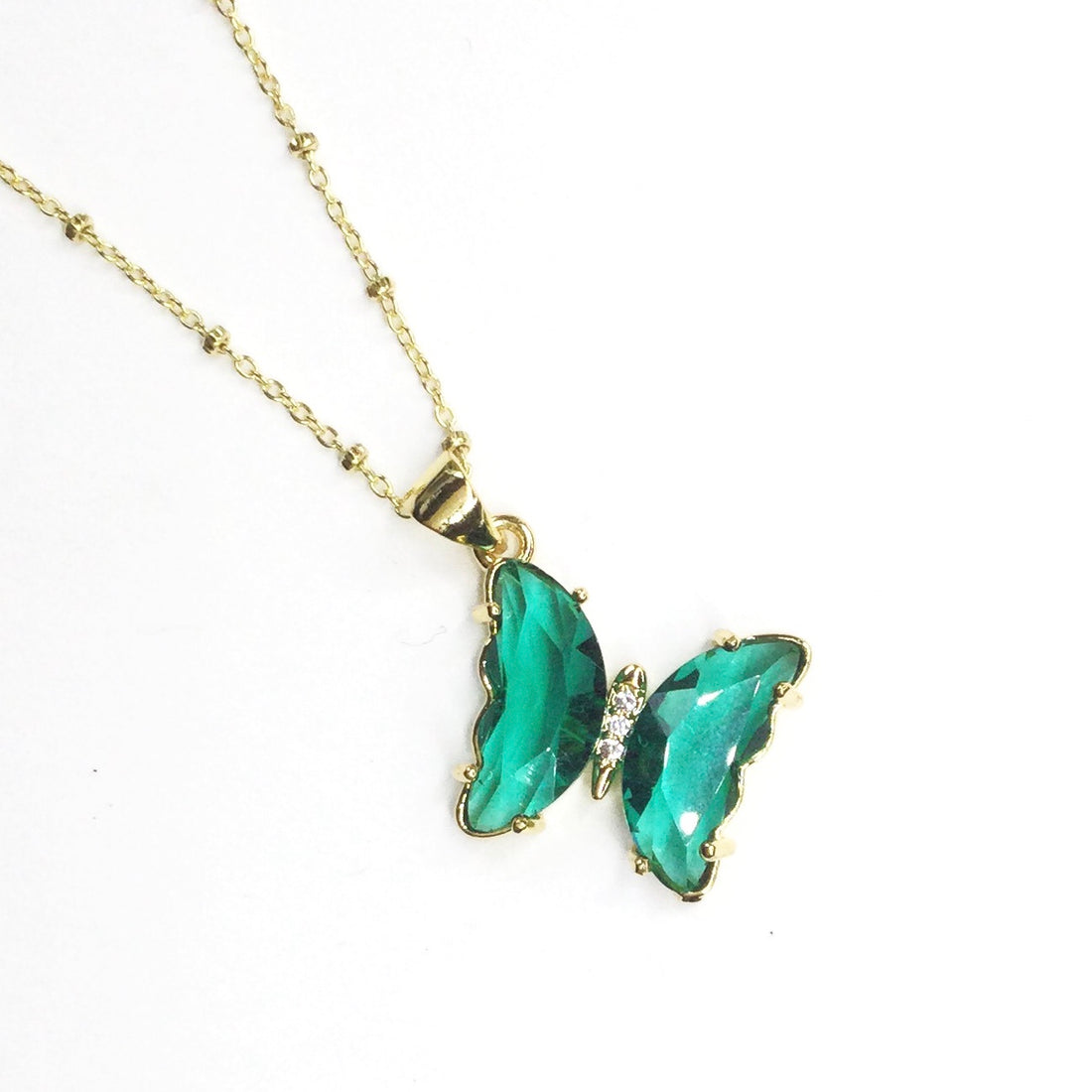 Green Glass Butterfly Necklace