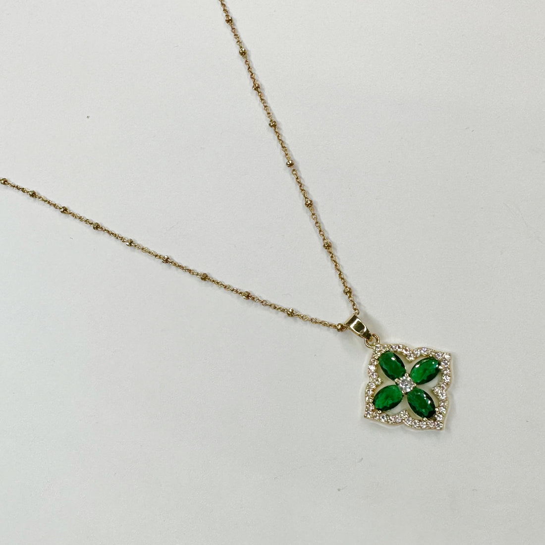 Emerald Pavé Clover Necklace