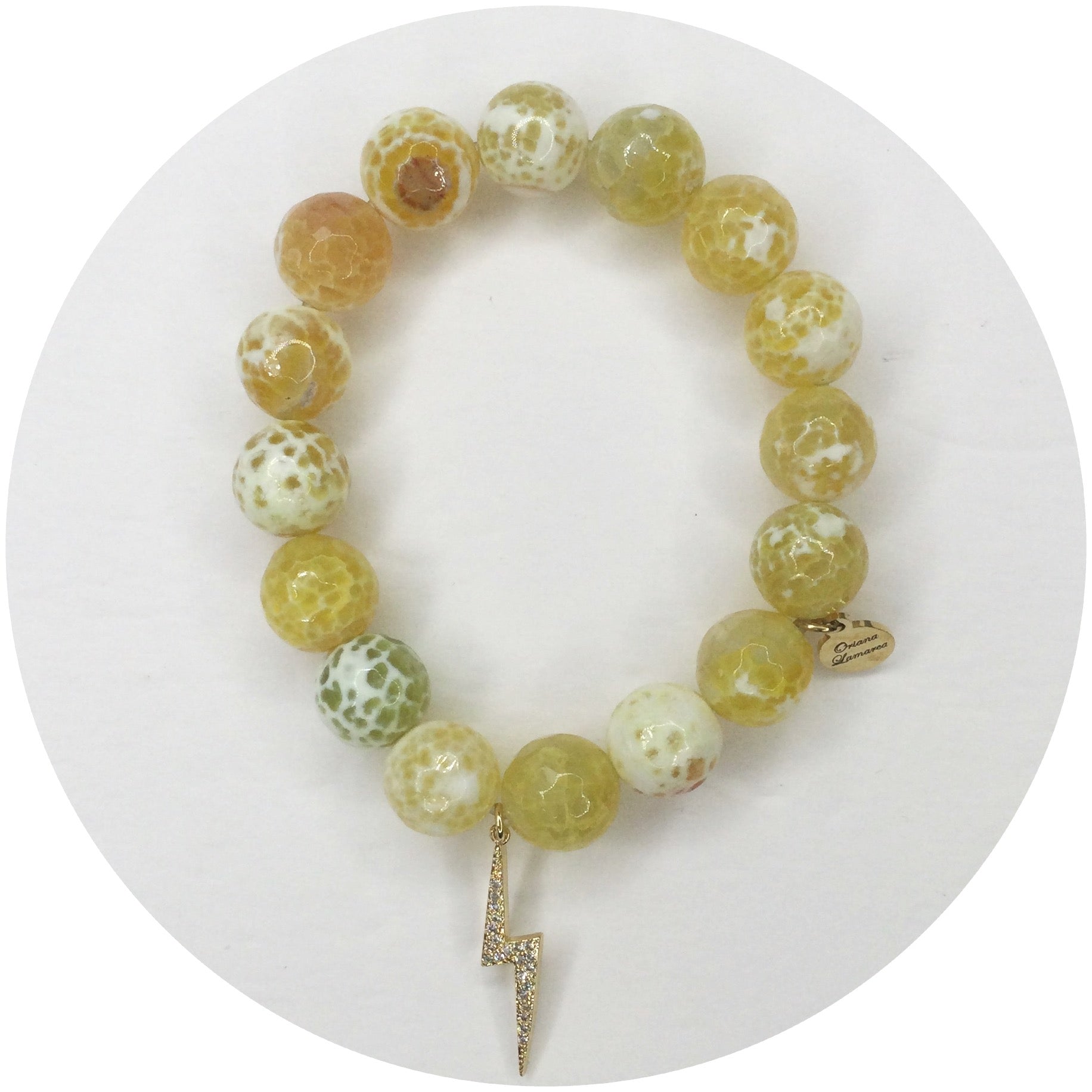 Yellow Agate with Pavé Lightning Bolt Pendant