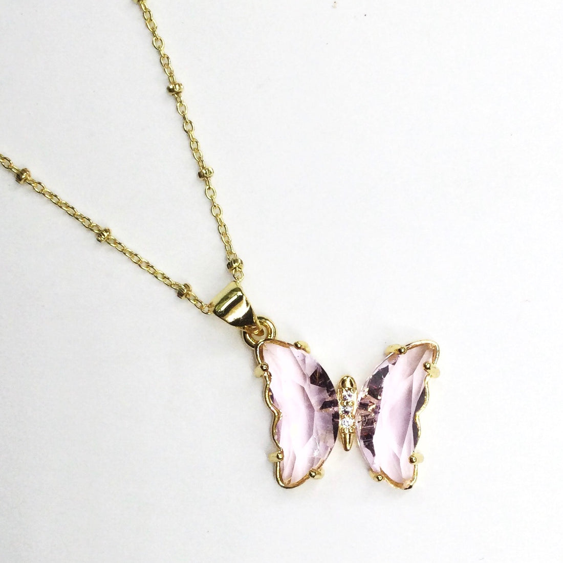 Pink Glass Butterfly Necklace