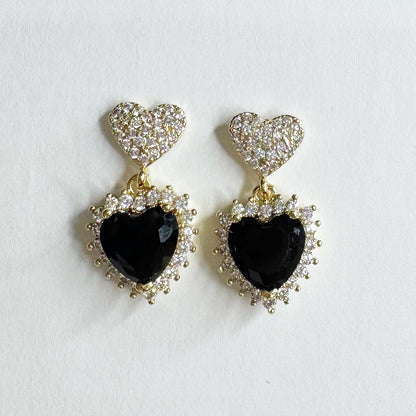 Black Pavé Heart Drop Earrings