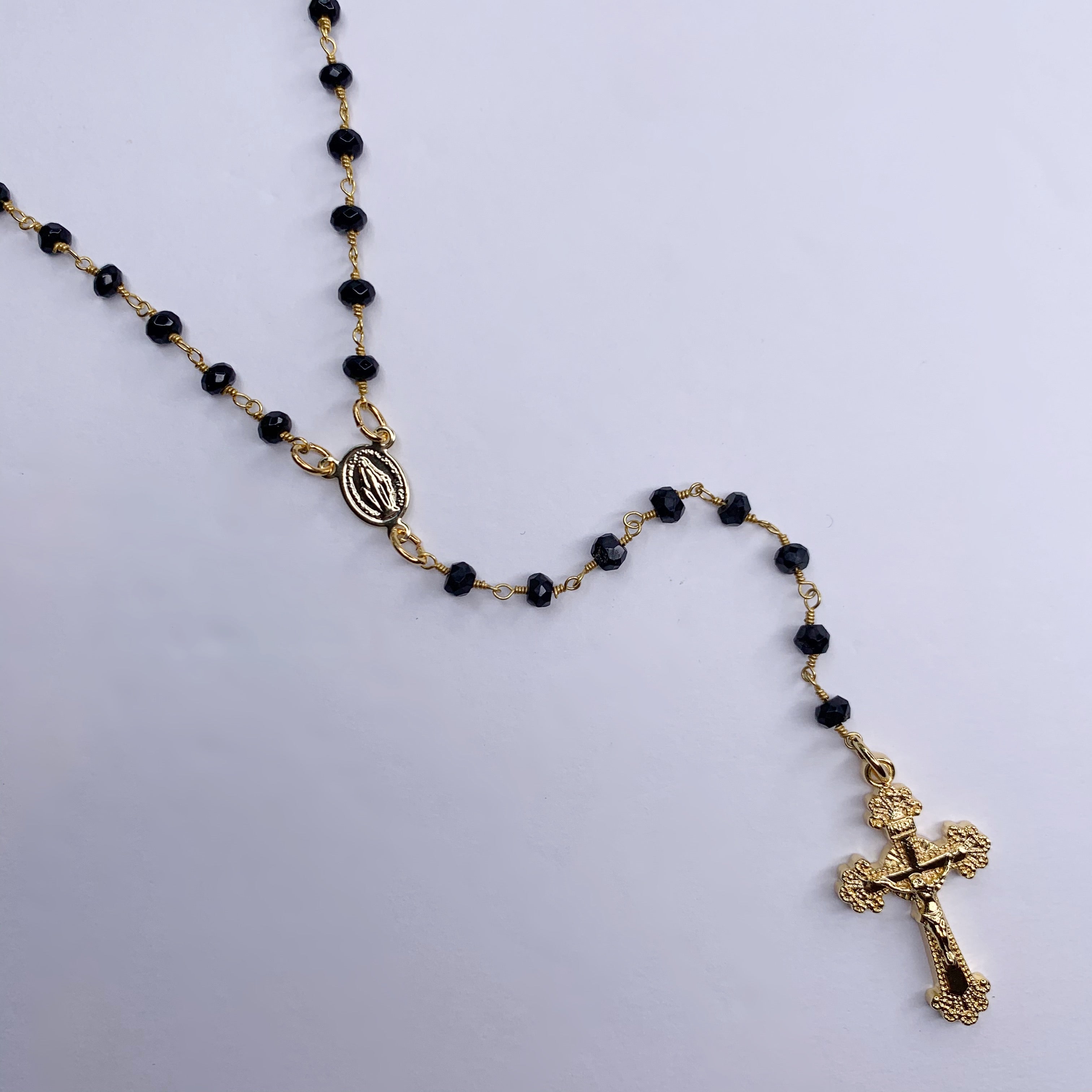 Black Beads and Crosses Handmade Rosary – Twilight Garden Wax