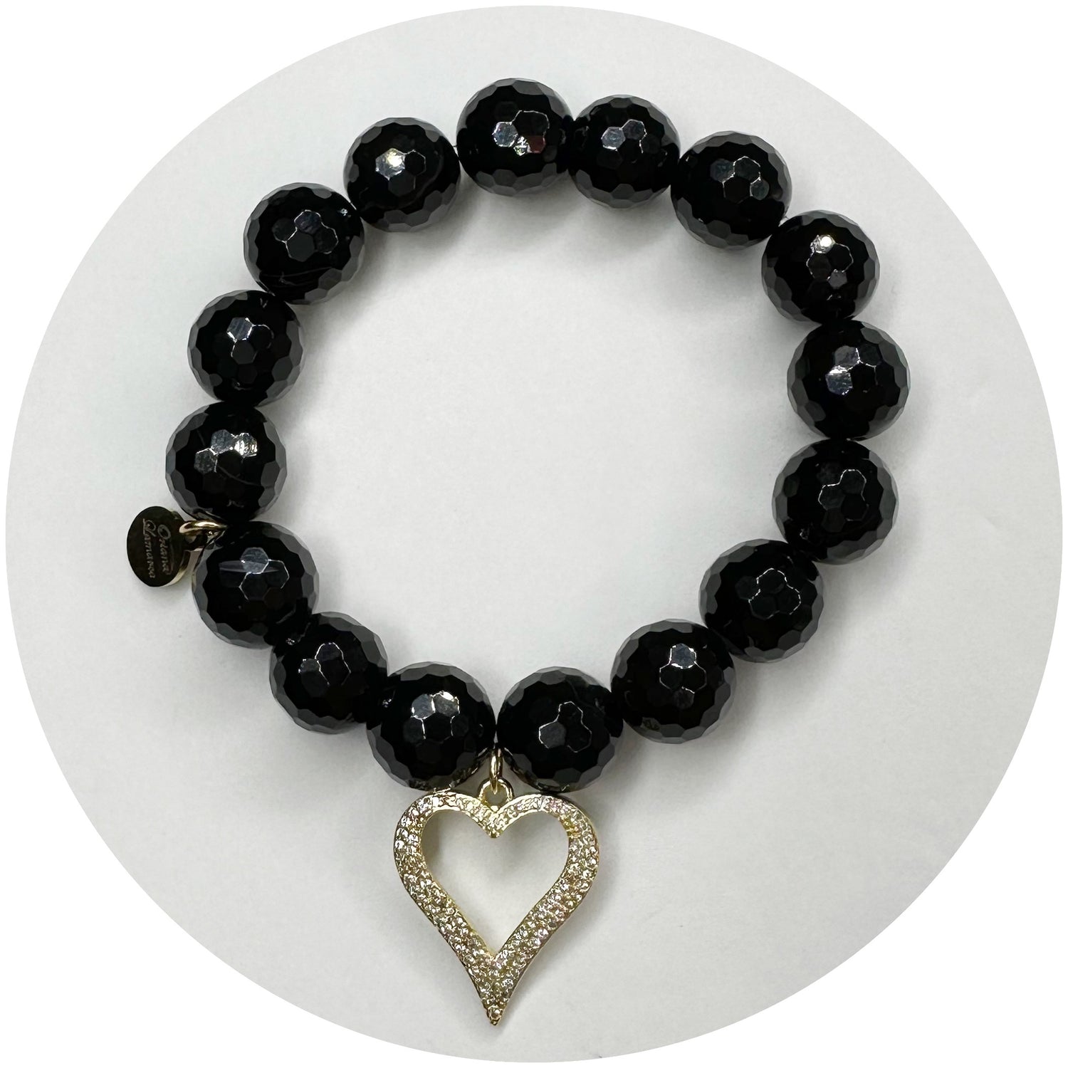 Black Onyx with Pavé Open Heart Pendant