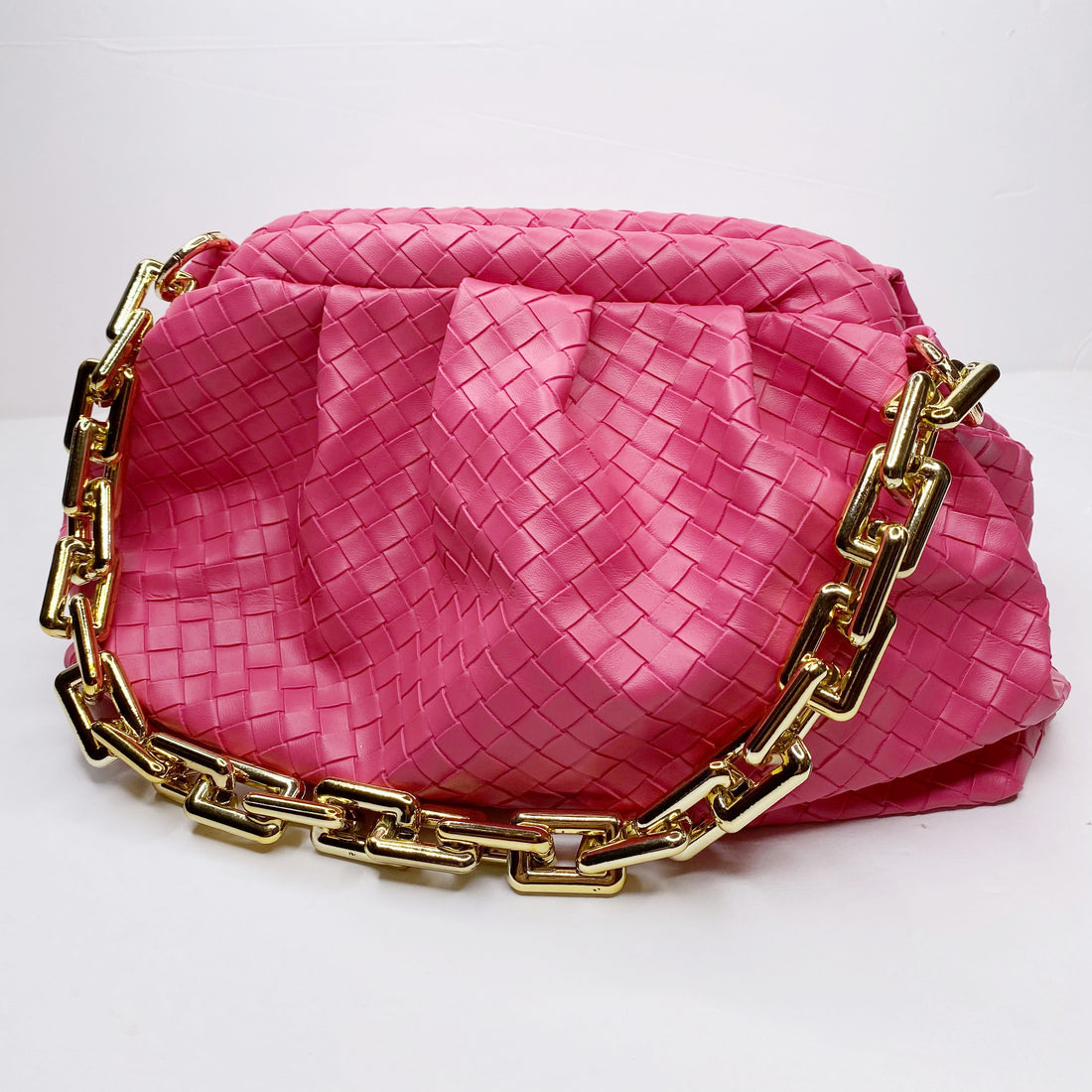 Felicia Weave Pink Leather Pouch Handbag