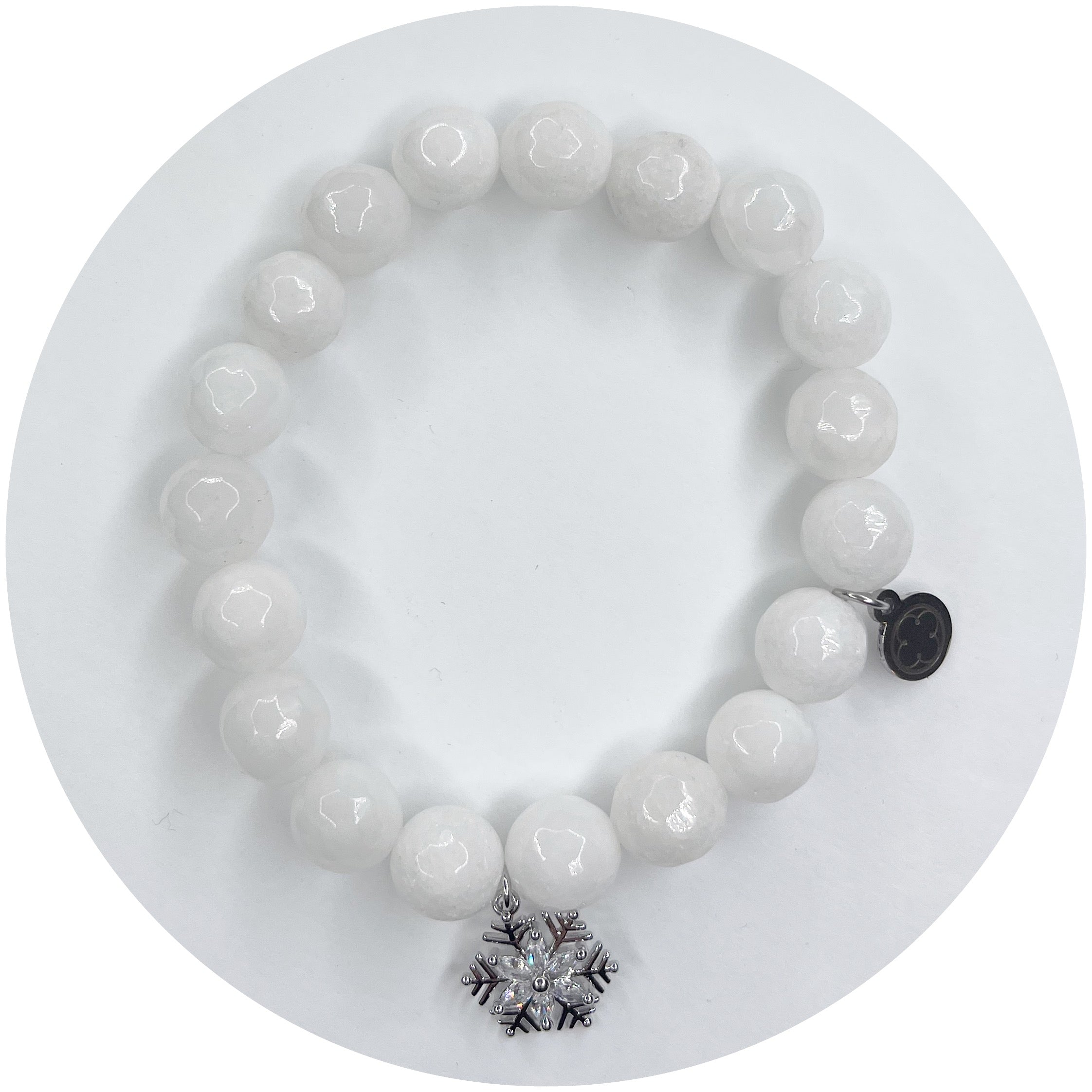 White Jade with Silver Pavé Needle Snowflake