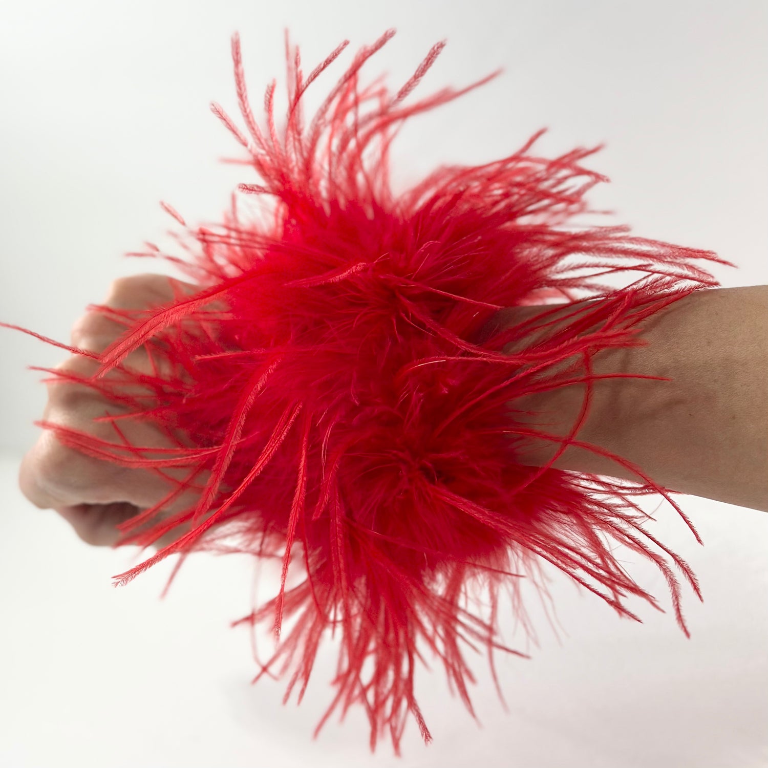 Red Natural Ostrich Feather Cuffs