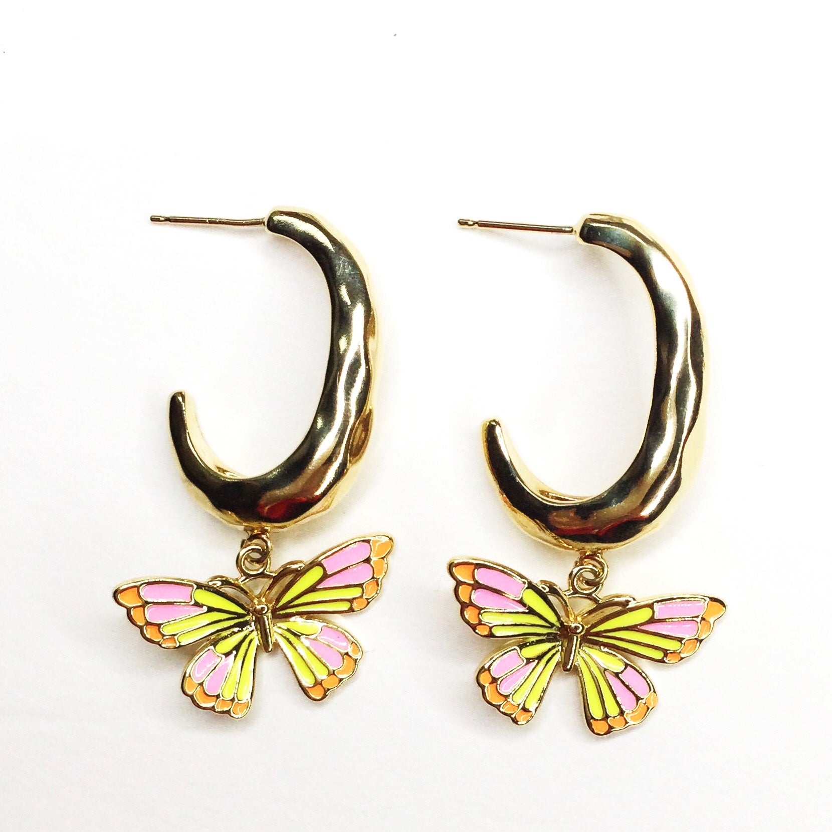Camellia Pink/Yellow Butterfly Hoop Earring