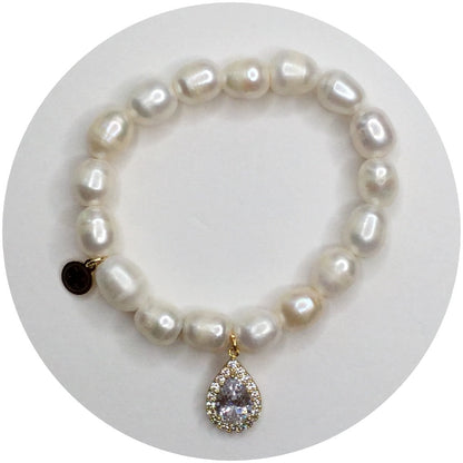 Freshwater Pearls with Pavé Teardrop Pendant - Oriana Lamarca LLC